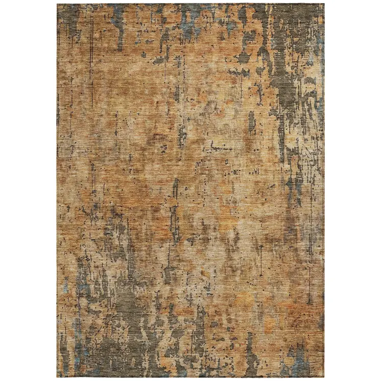 5' X 8' Copper And Brown Abstract Washable Indoor Outdoor Area Rug