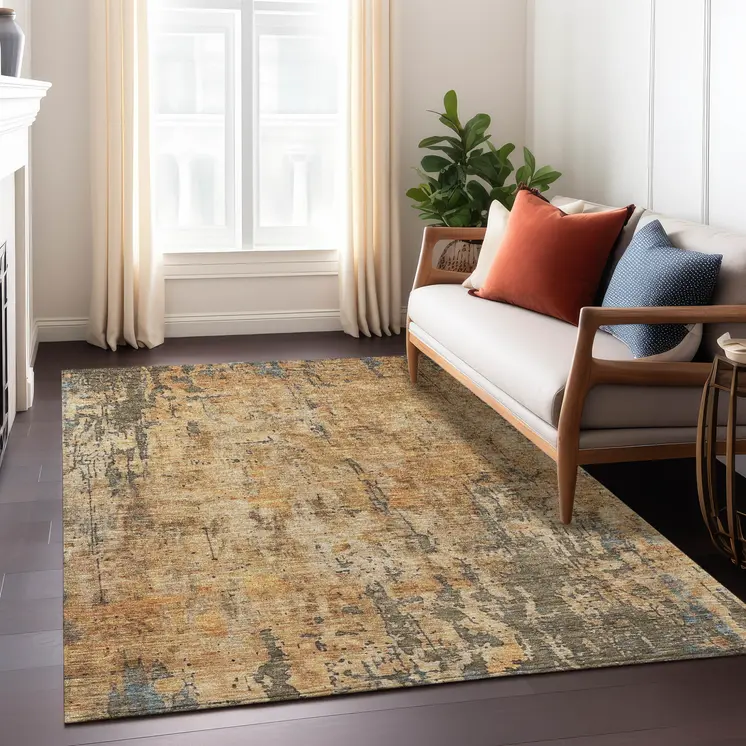 5' X 8' Copper And Brown Abstract Washable Indoor Outdoor Area Rug
