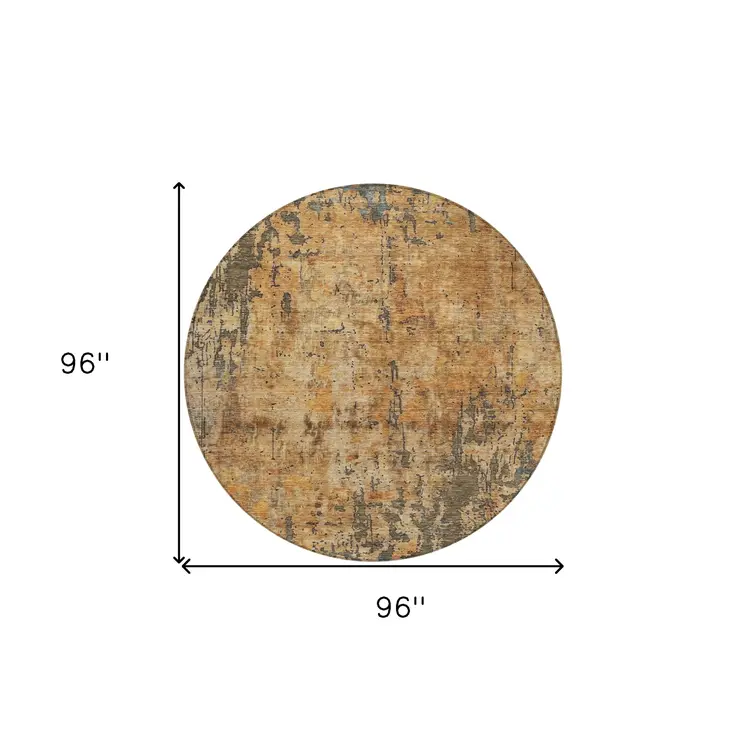 8' Copper And Brown Round Abstract Washable Indoor Outdoor Area Rug