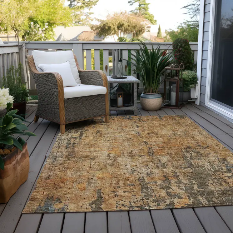 8' X 10' Copper And Brown Abstract Washable Indoor Outdoor Area Rug