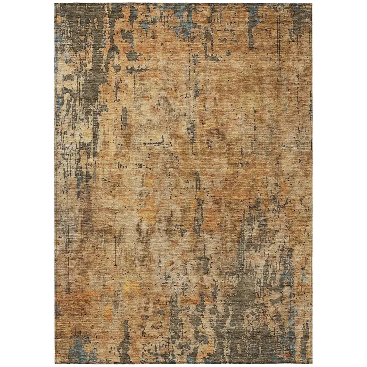 8' X 10' Copper And Brown Abstract Washable Indoor Outdoor Area Rug