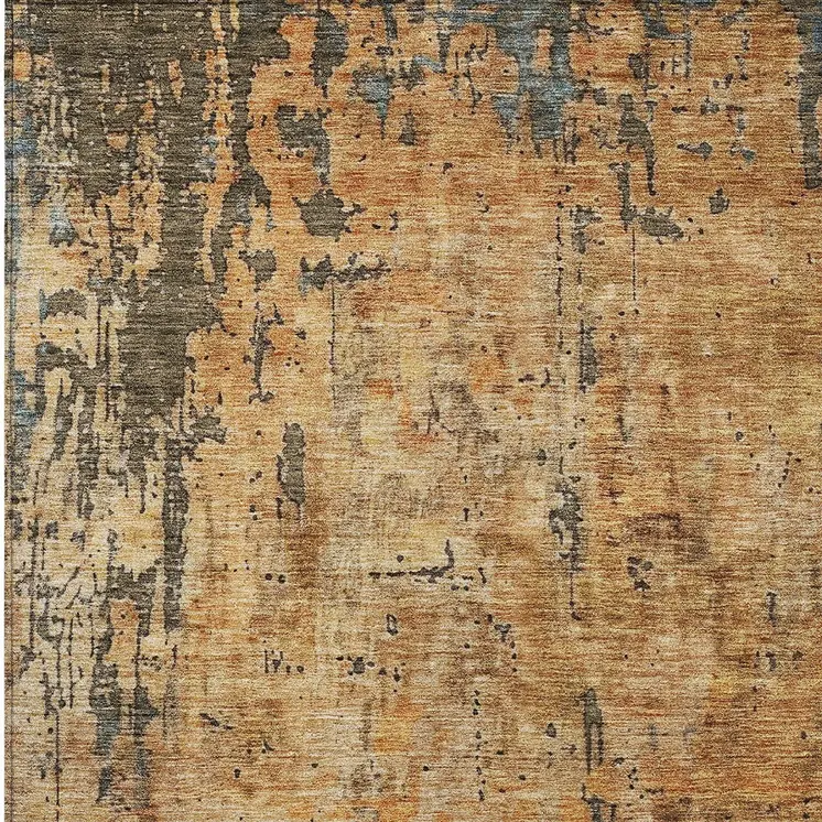 10' X 14' Copper And Brown Abstract Washable Indoor Outdoor Area Rug