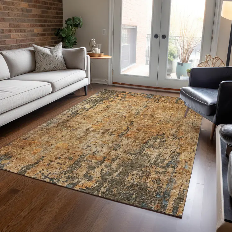 10' X 14' Copper And Brown Abstract Washable Indoor Outdoor Area Rug