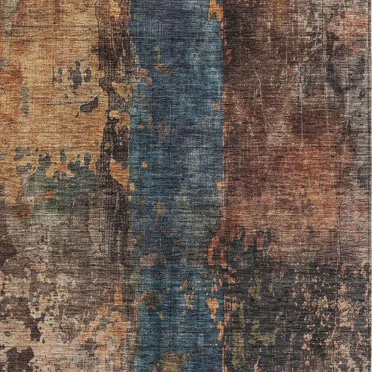 9' X 12' Blue Copper And Brown Abstract Washable Indoor Outdoor Area Rug