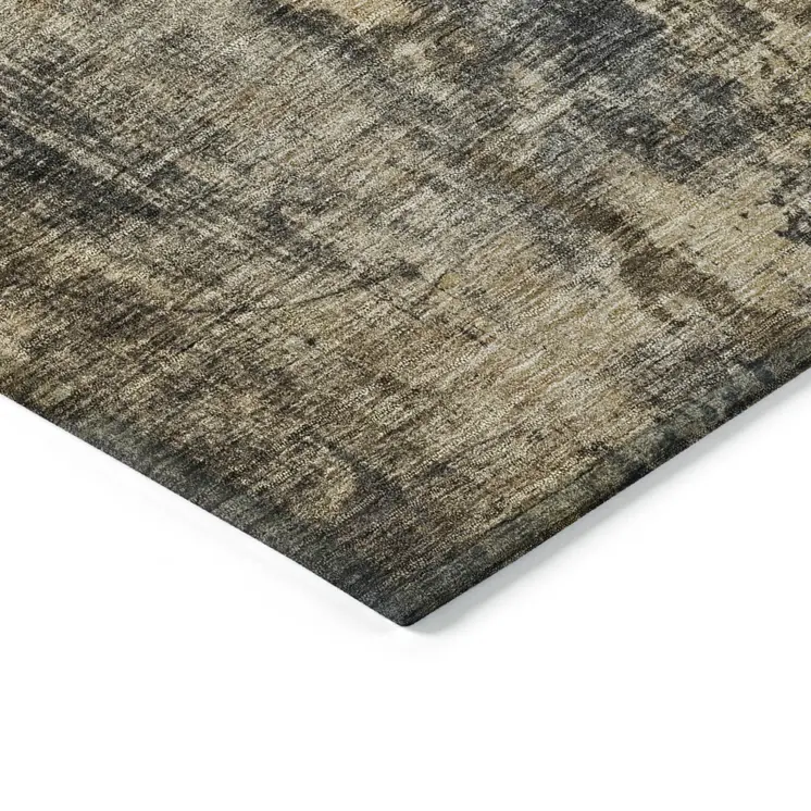 3' X 5' Gray Brown And Gold Abstract Washable Indoor Outdoor Area Rug