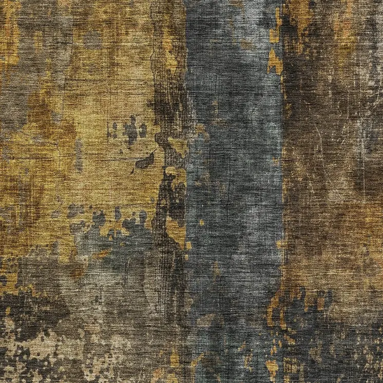 3' X 5' Gray Brown And Gold Abstract Washable Indoor Outdoor Area Rug