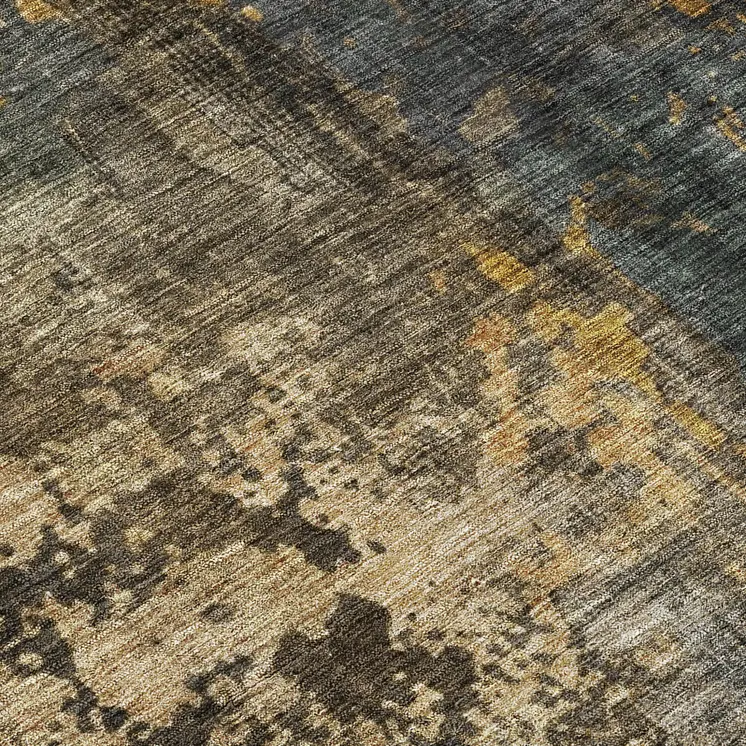8' Gray Brown And Gold Round Abstract Washable Indoor Outdoor Area Rug