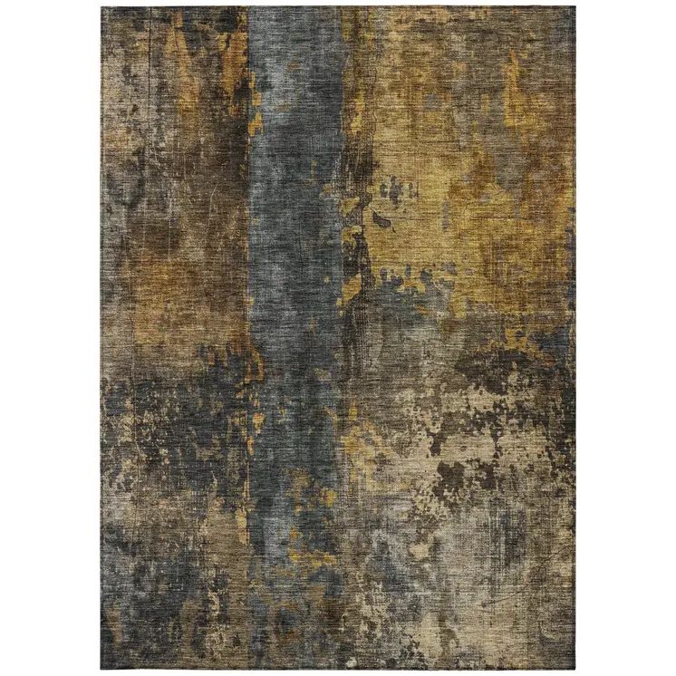 8' X 10' Gray Brown And Gold Abstract Washable Indoor Outdoor Area Rug