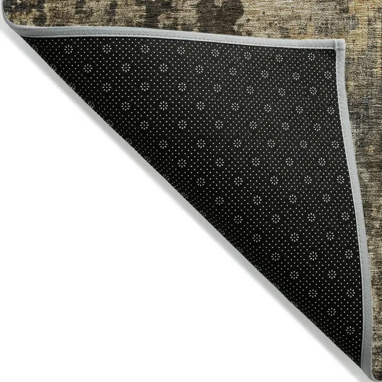 8' X 10' Gray Brown And Gold Abstract Washable Indoor Outdoor Area Rug