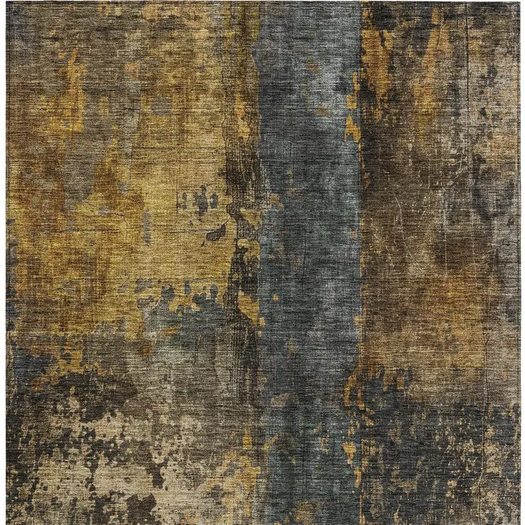 8' X 10' Gray Brown And Gold Abstract Washable Indoor Outdoor Area Rug
