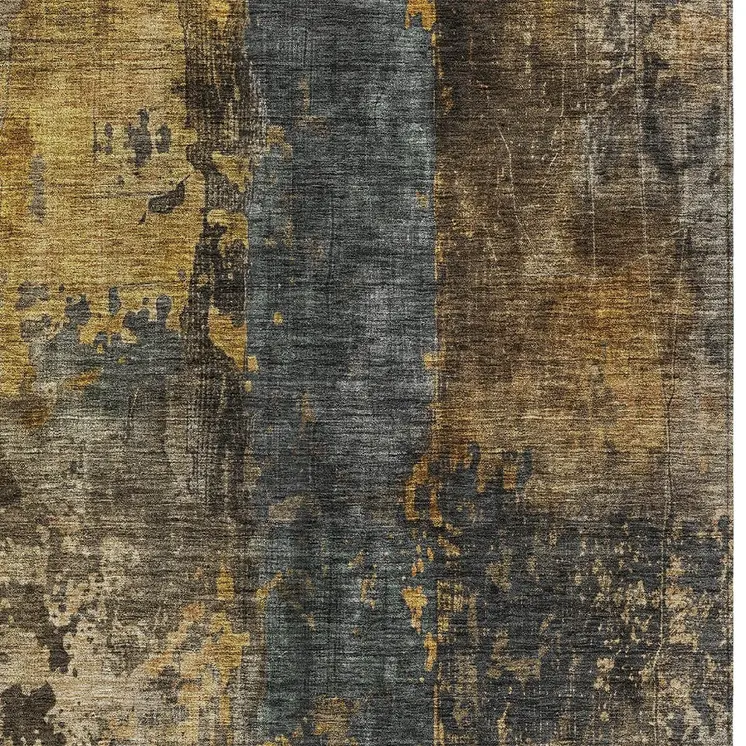 9' X 12' Gray Brown And Gold Abstract Washable Indoor Outdoor Area Rug