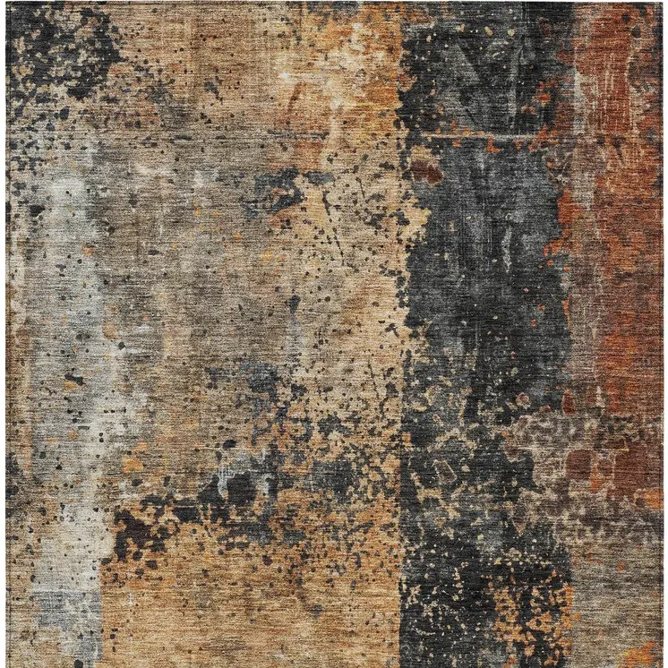 3' X 5' Copper And Black Abstract Washable Indoor Outdoor Area Rug
