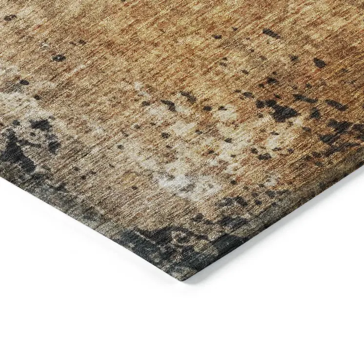 3' X 5' Copper And Black Abstract Washable Indoor Outdoor Area Rug