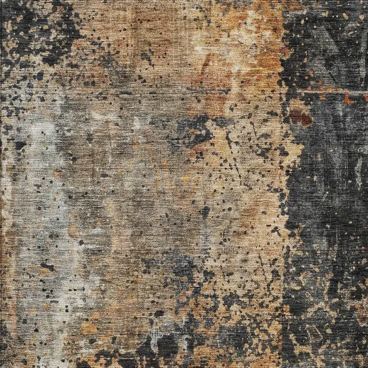 3' X 5' Copper And Black Abstract Washable Indoor Outdoor Area Rug