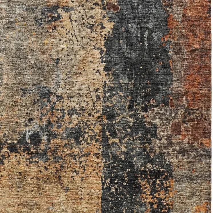 5' X 8' Copper And Black Abstract Washable Indoor Outdoor Area Rug
