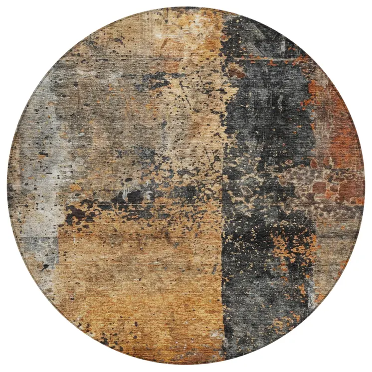 8' Copper And Black Round Abstract Washable Indoor Outdoor Area Rug