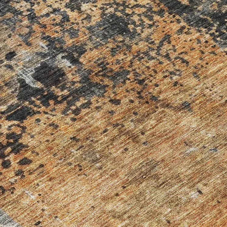 8' Copper And Black Round Abstract Washable Indoor Outdoor Area Rug