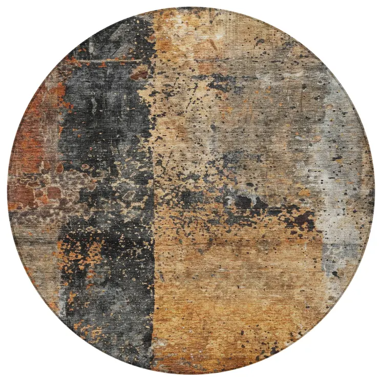 8' Copper And Black Round Abstract Washable Indoor Outdoor Area Rug