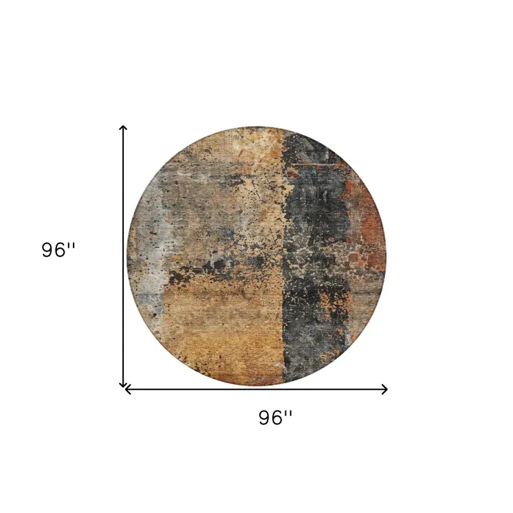 8' Copper And Black Round Abstract Washable Indoor Outdoor Area Rug
