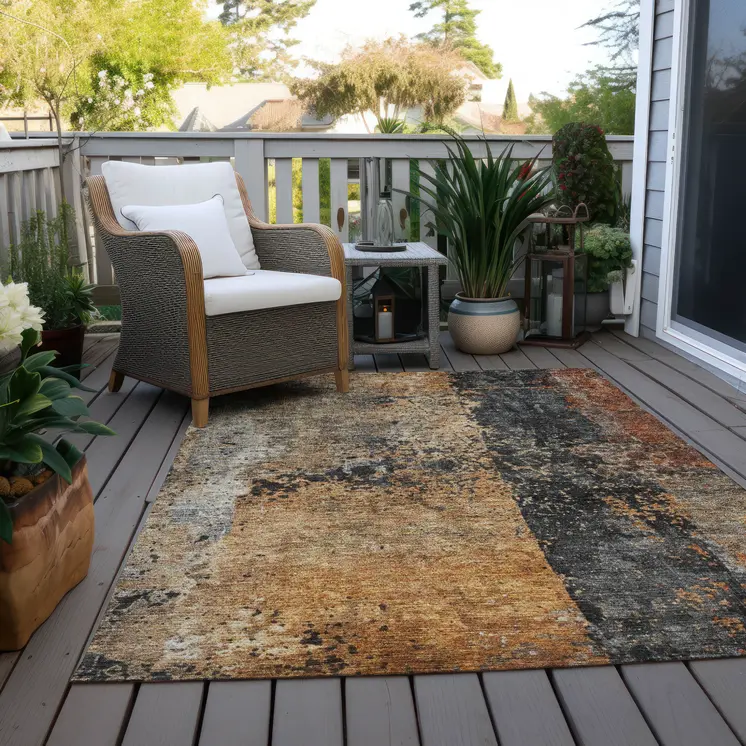 8' X 10' Copper And Black Abstract Washable Indoor Outdoor Area Rug