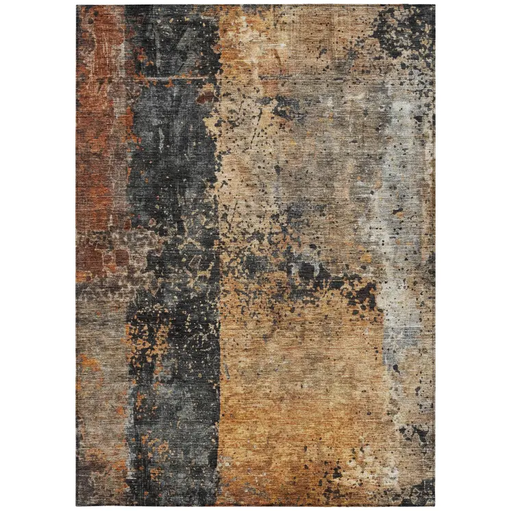 9' X 12' Copper And Black Abstract Washable Indoor Outdoor Area Rug