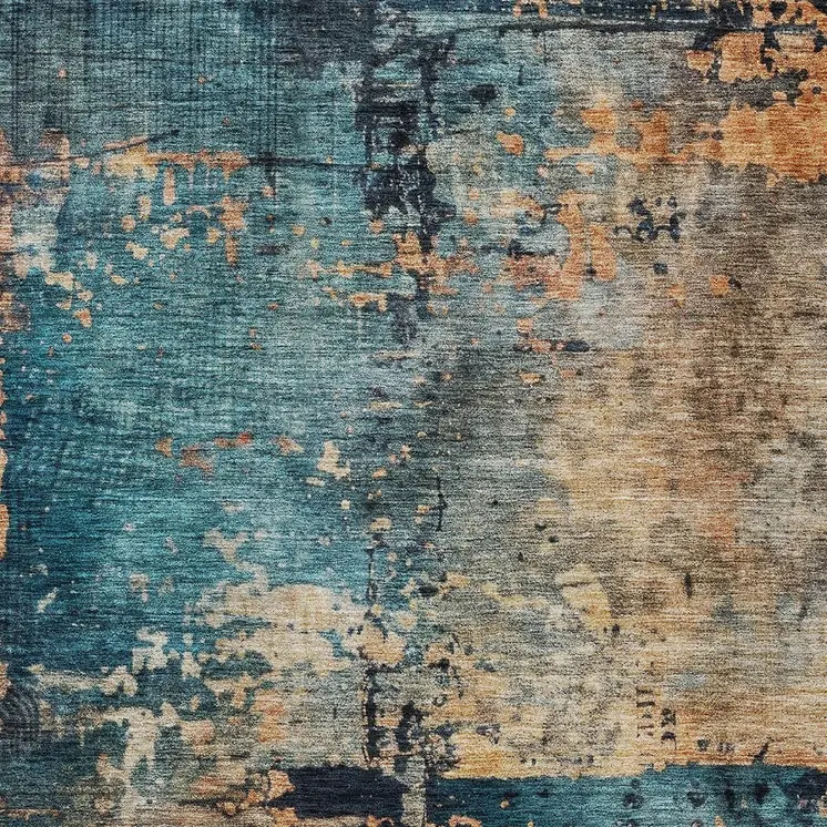 3' X 5' Teal Blue Black And Copper Abstract Washable Indoor Outdoor Area Rug