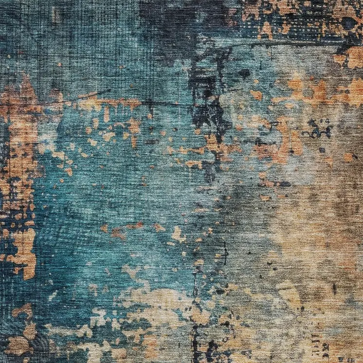 5' X 8' Teal Blue Black And Copper Abstract Washable Indoor Outdoor Area Rug