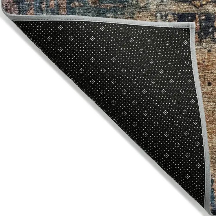 8' X 10' Teal Blue Black And Copper Abstract Washable Indoor Outdoor Area Rug