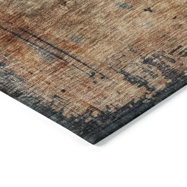 9' X 12' Teal Blue Black And Copper Abstract Washable Indoor Outdoor Area Rug