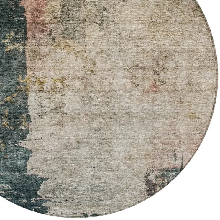 8' Taupe Blue And Lavender Round Abstract Washable Indoor Outdoor Area Rug