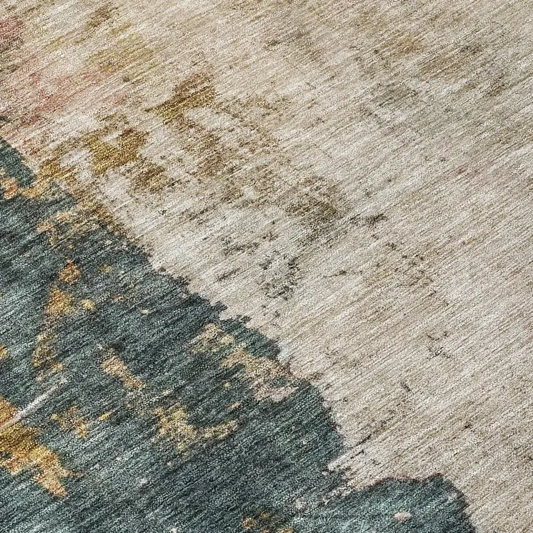 8' Taupe Blue And Lavender Round Abstract Washable Indoor Outdoor Area Rug