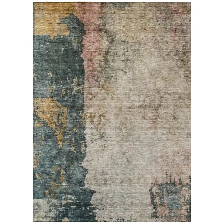 9' X 12' Taupe Blue And Lavender Abstract Washable Indoor Outdoor Area Rug