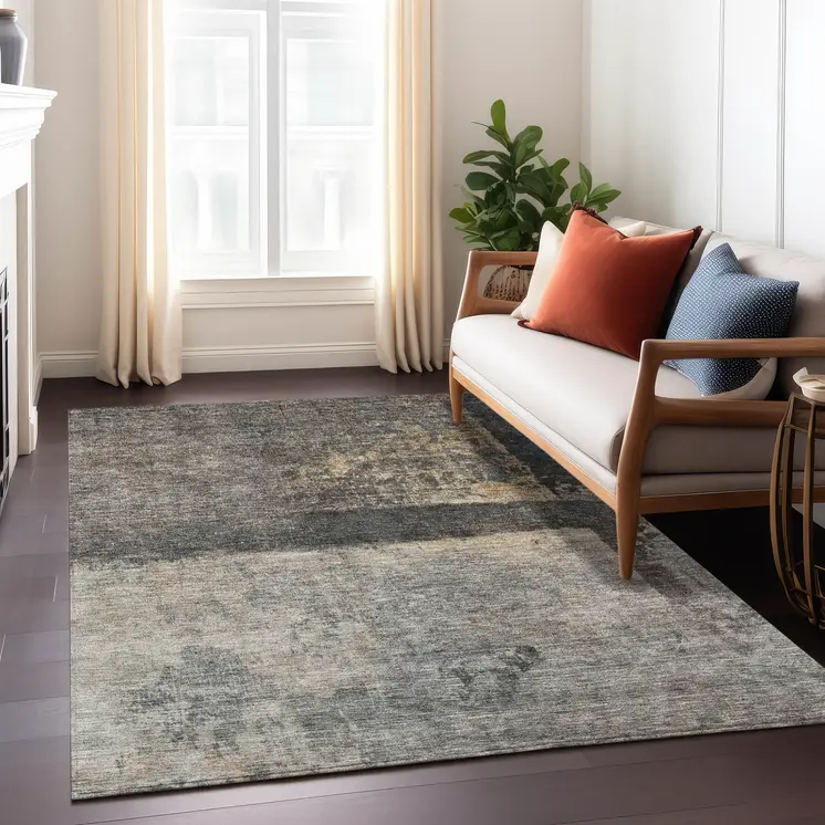 3' X 5' Coffee Black And Beige Abstract Washable Indoor Outdoor Area Rug