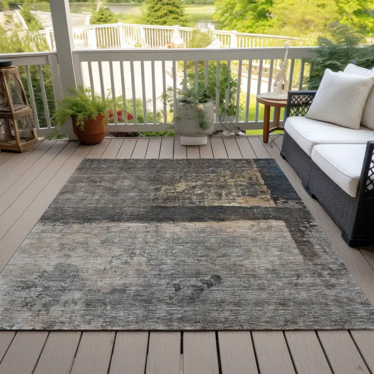 3' X 5' Coffee Black And Beige Abstract Washable Indoor Outdoor Area Rug