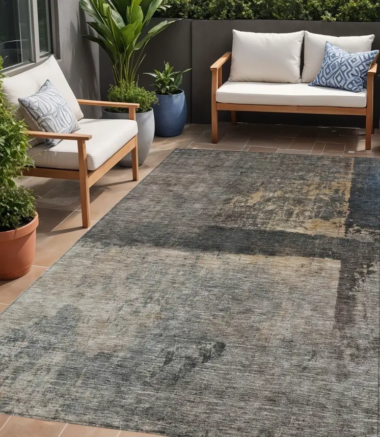 5' X 8' Coffee Black And Beige Abstract Washable Indoor Outdoor Area Rug