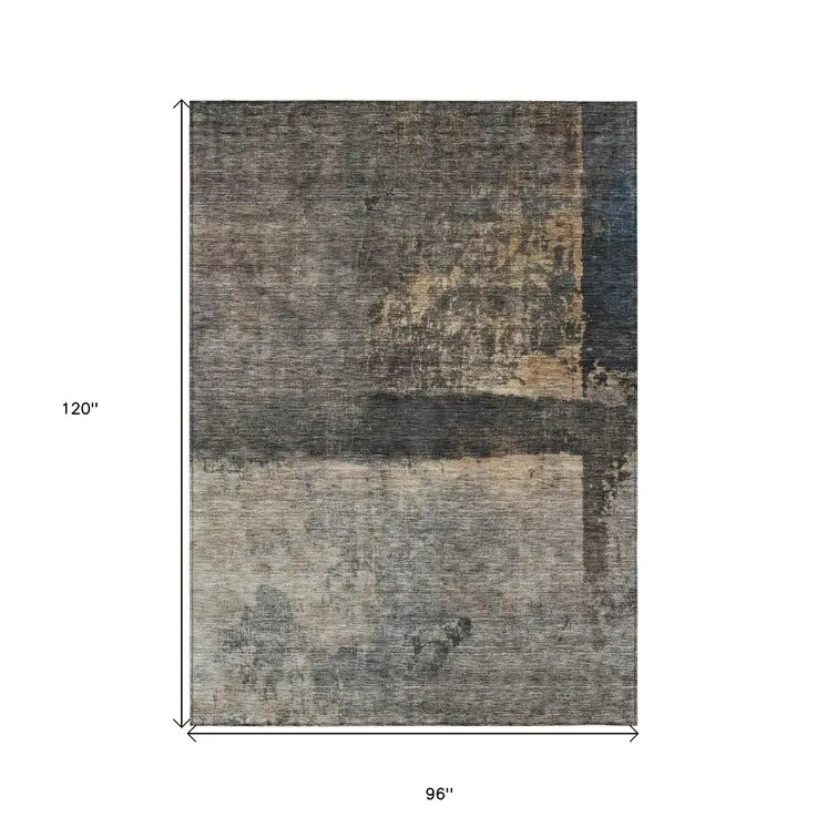 8' X 10' Coffee Black And Beige Abstract Washable Indoor Outdoor Area Rug