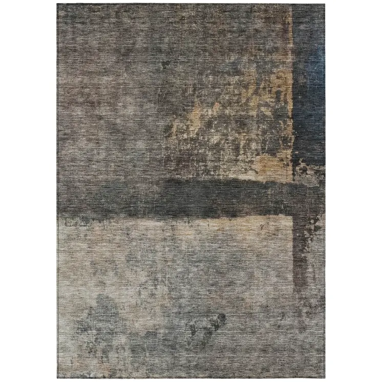 8' X 10' Coffee Black And Beige Abstract Washable Indoor Outdoor Area Rug