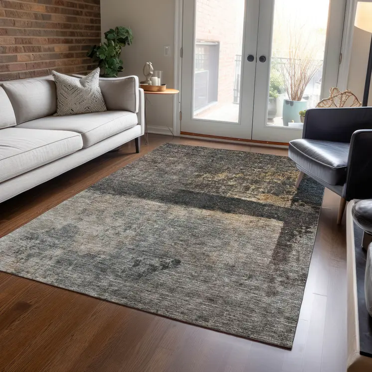 8' X 10' Coffee Black And Beige Abstract Washable Indoor Outdoor Area Rug