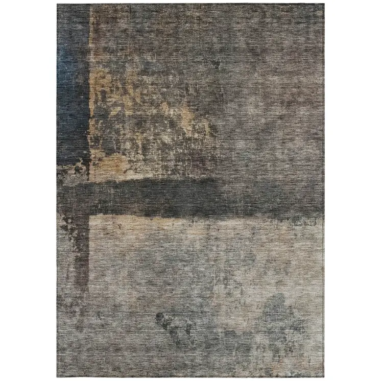 9' X 12' Coffee Black And Beige Abstract Washable Indoor Outdoor Area Rug