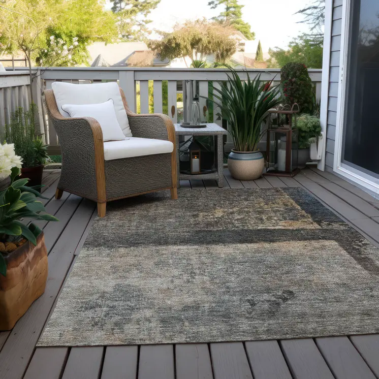 9' X 12' Coffee Black And Beige Abstract Washable Indoor Outdoor Area Rug