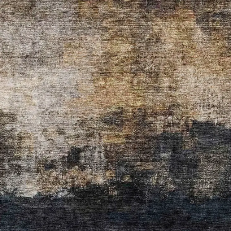 3' X 5' Charcoal Tan And Beige Abstract Washable Indoor Outdoor Area Rug