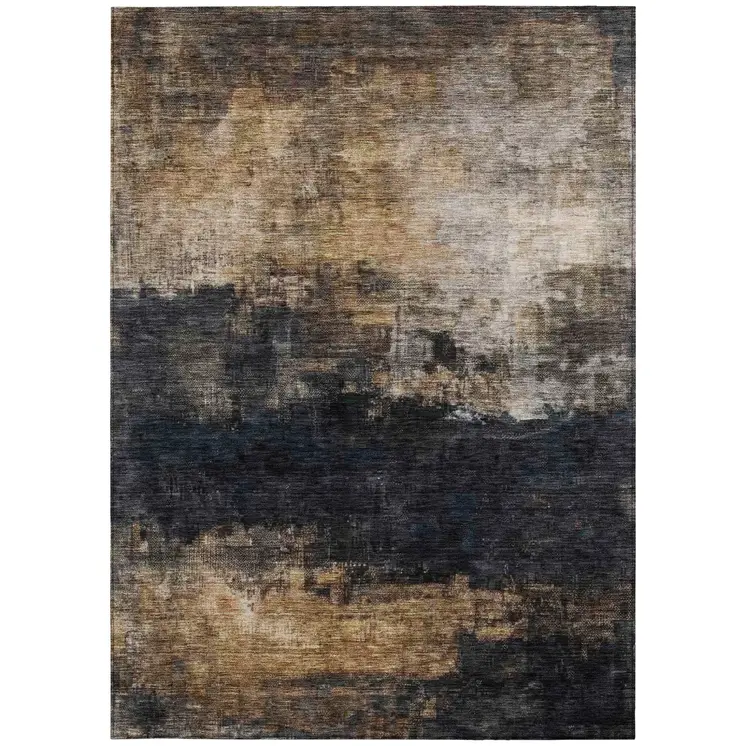 10' X 14' Charcoal Tan And Beige Abstract Washable Indoor Outdoor Area Rug