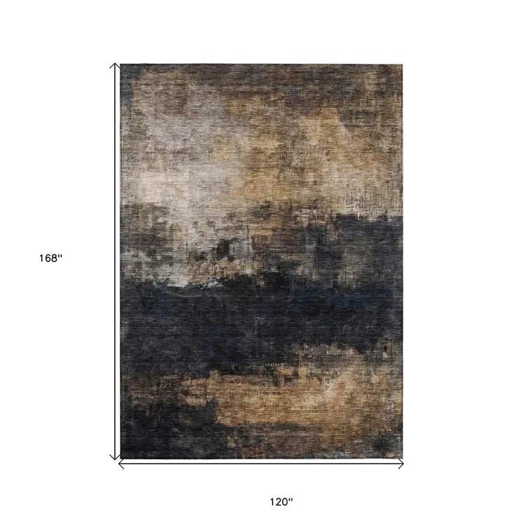 10' X 14' Charcoal Tan And Beige Abstract Washable Indoor Outdoor Area Rug