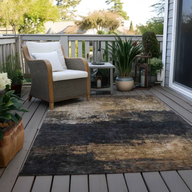 10' X 14' Charcoal Tan And Beige Abstract Washable Indoor Outdoor Area Rug