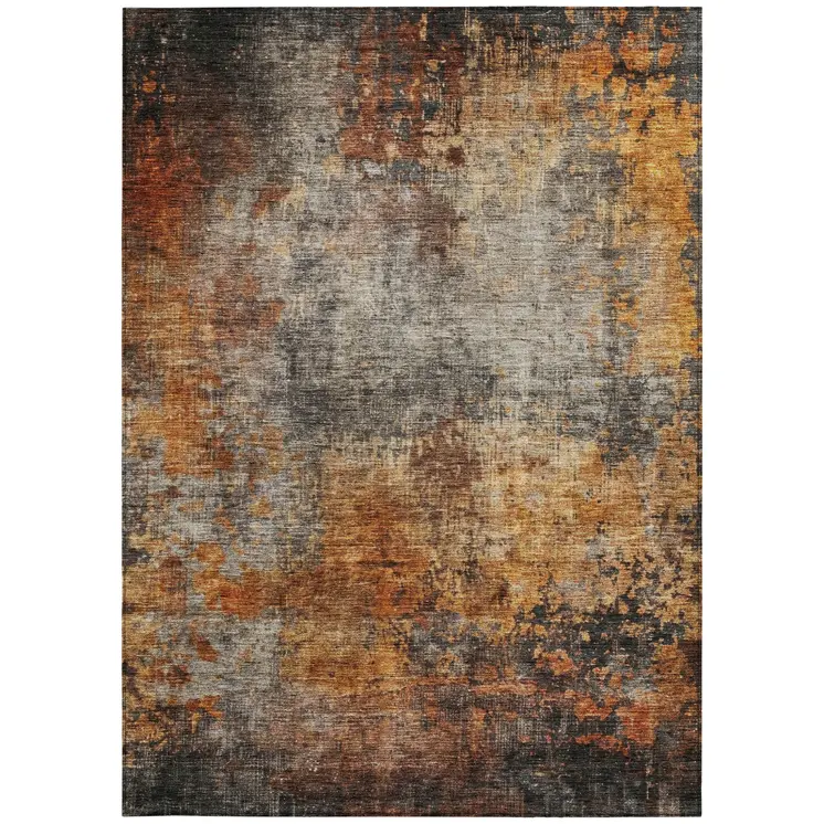 3' X 5' Copper Terra Cotta And Black Abstract Washable Indoor Outdoor Area Rug
