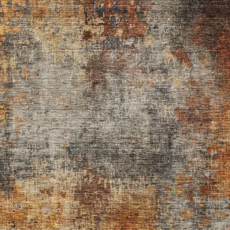5' X 8' Copper Terra Cotta And Black Abstract Washable Indoor Outdoor Area Rug