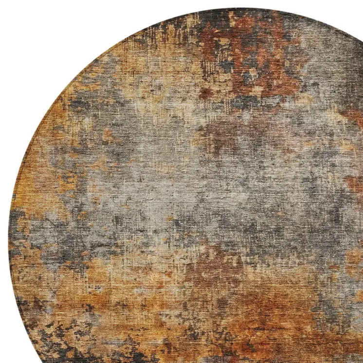 8' Copper Terra Cotta And Black Round Abstract Washable Indoor Outdoor Area Rug
