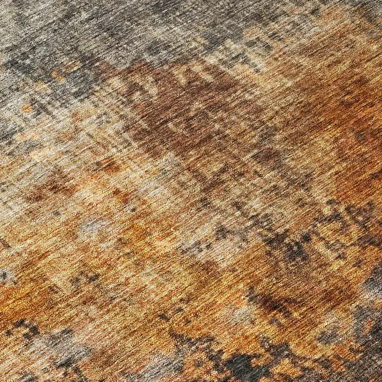 8' Copper Terra Cotta And Black Round Abstract Washable Indoor Outdoor Area Rug