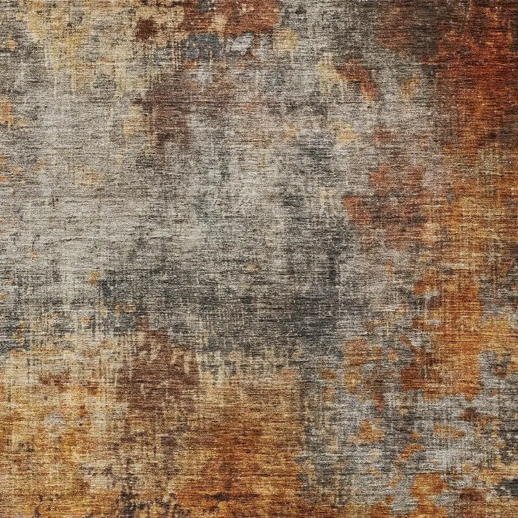8' X 10' Copper Terra Cotta And Black Abstract Washable Indoor Outdoor Area Rug