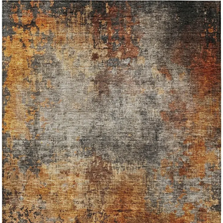 10' X 14' Copper Terra Cotta And Black Abstract Washable Indoor Outdoor Area Rug